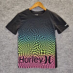 Hurley T-Shirt Boy's Large Black Multicolor Short Sleeve All Over Print